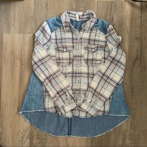 Free People Plaid Button Down Long Sleeve Shirt Size Small